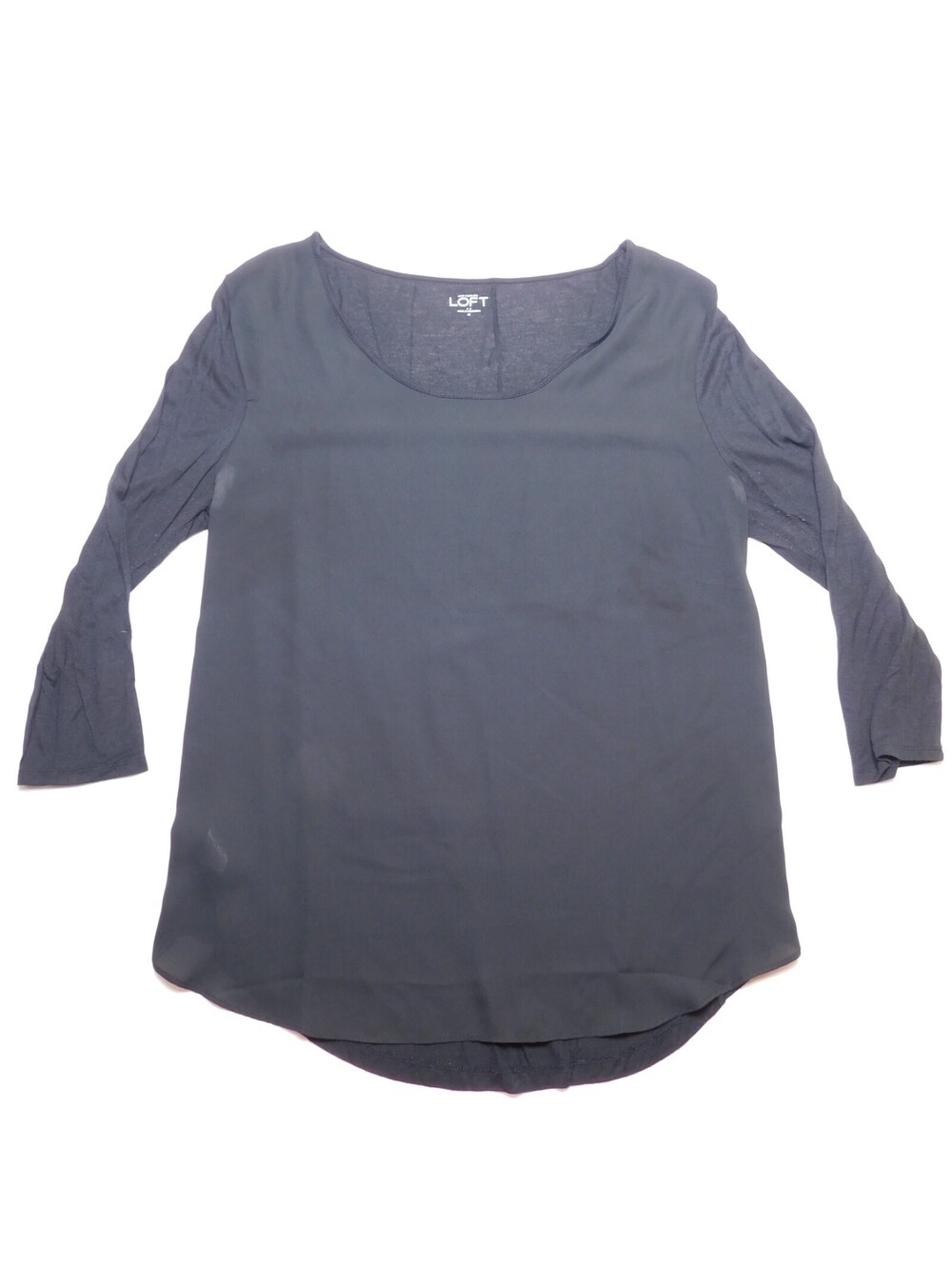 LOFT Ann Taylor Mixed Media Blouse BlackSize M 3/4 Sleeve Knit Chiffon Top Shirt